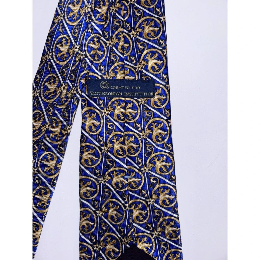 Smithsonian Silk Tie Blue And Gold Stars Cornucopia USA Made